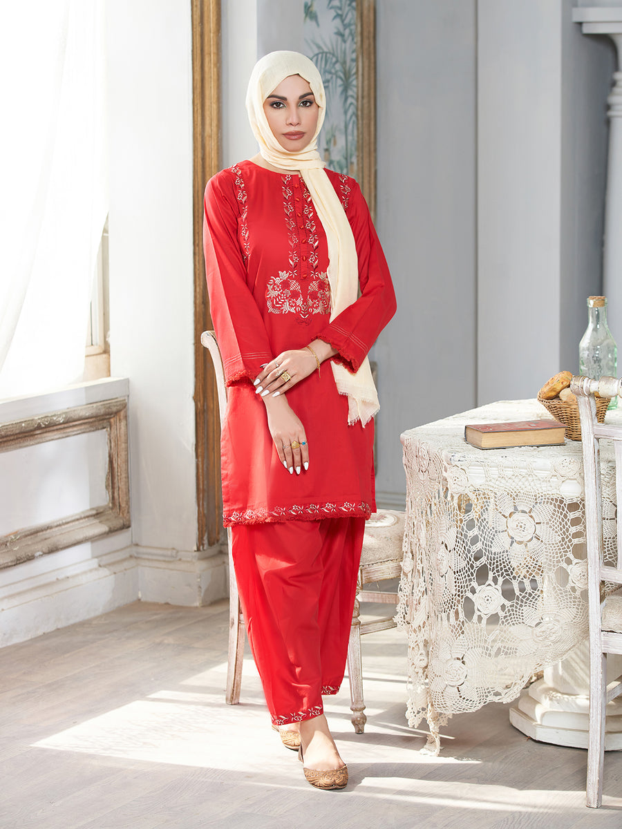 Sahar Women Embroidered Cambric 2 Piece Suit Zinnia - Casual Collection