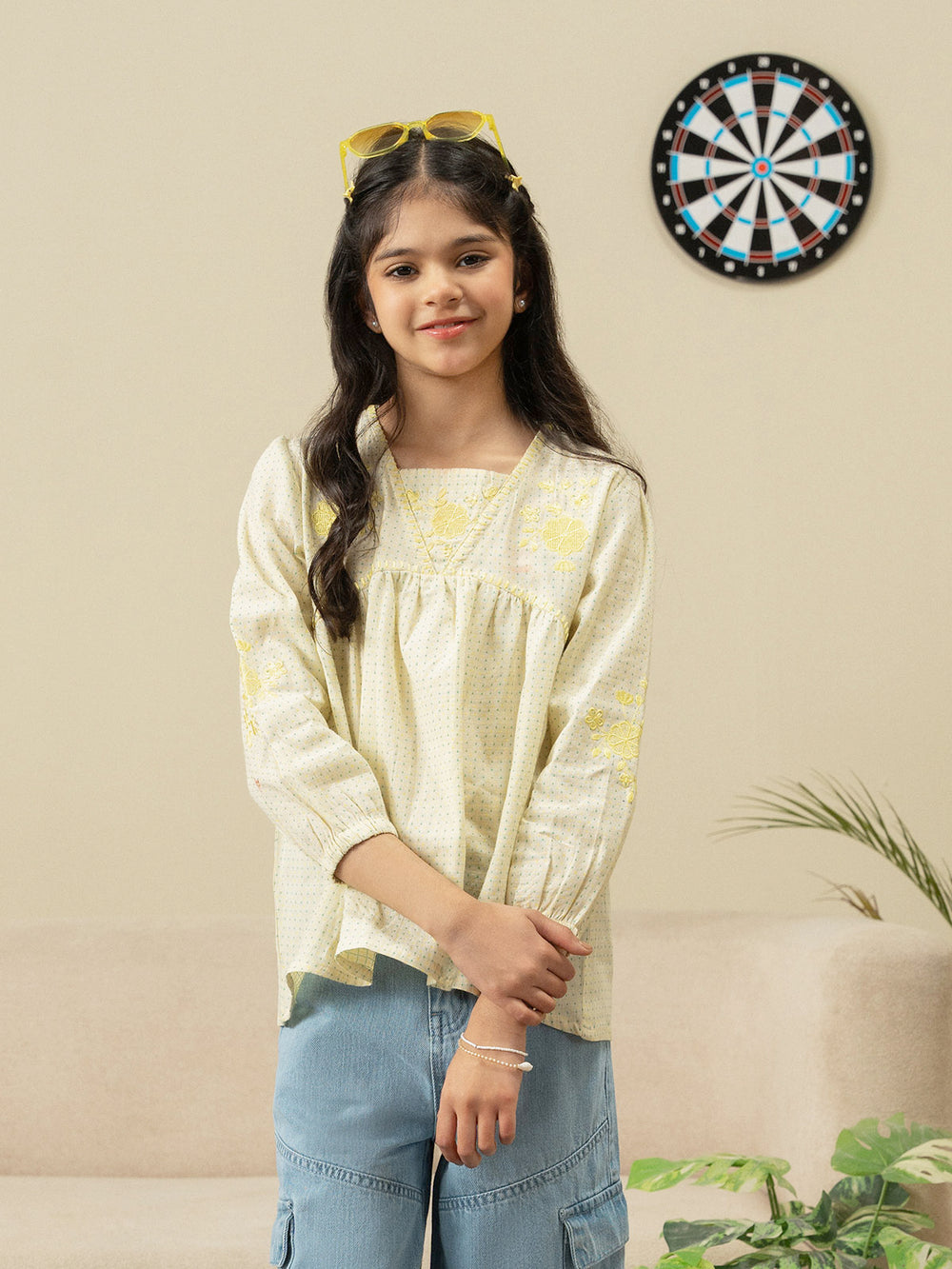 "CARME" Embroidery Regular Cotton Top