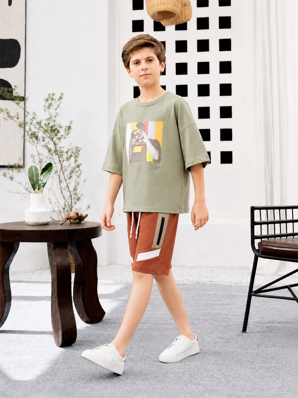 "PRIYAN" Cut & Sew Regular Fit Knits Shorts