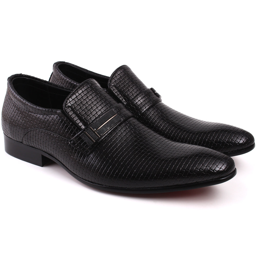 Men “Hurley” Pointy Toe Dual Shade Textured Buckle Loafer Shoes