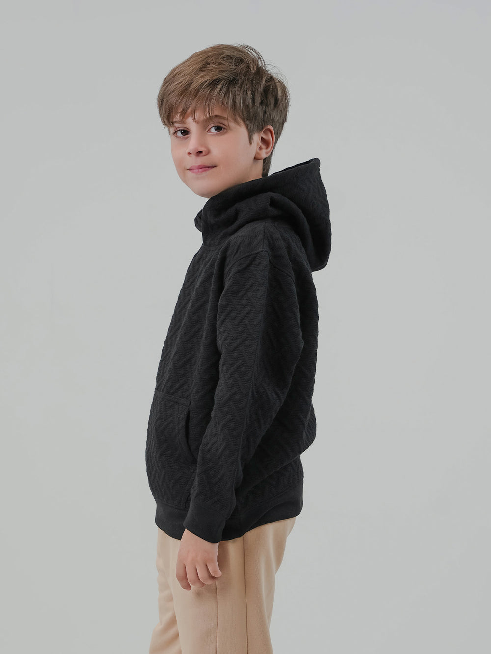 "AFRODITI" Textured Regular Fit Fleece Hoodie