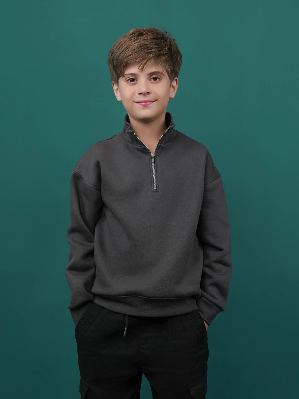 "DEWITT" Half Zipper Drop Shoulder Fleece Sweatshirt