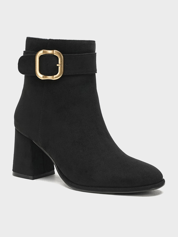 Women "EVERLY" Buckle Block Heel Boots