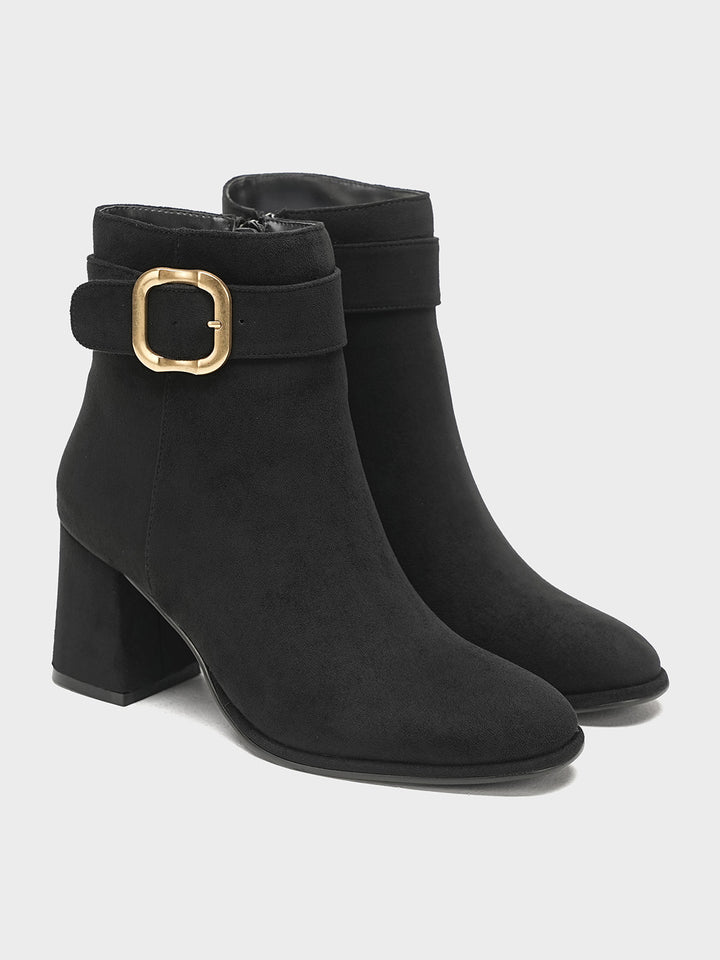 Women "EVERLY" Buckle Block Heel Boots