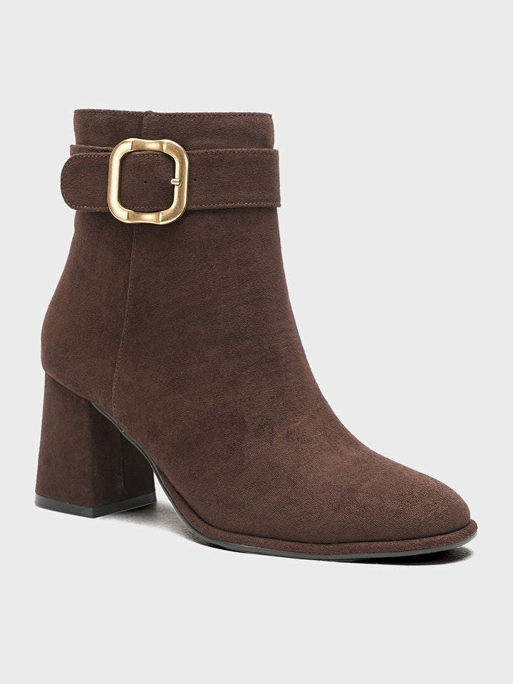 Women "EVERLY" Buckle Block Heel Boots