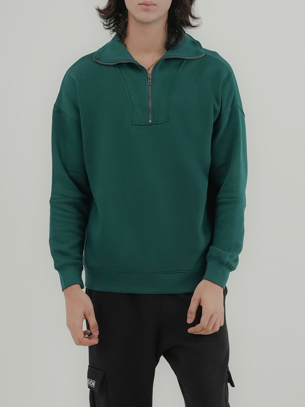 "CINDER" Drop Shoulder Fleece Sweatshirt
