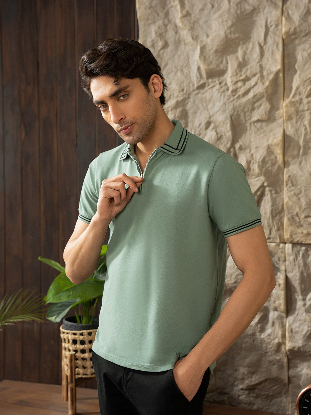 "LOGAN" Half Zipper Pique  Polo Shirt