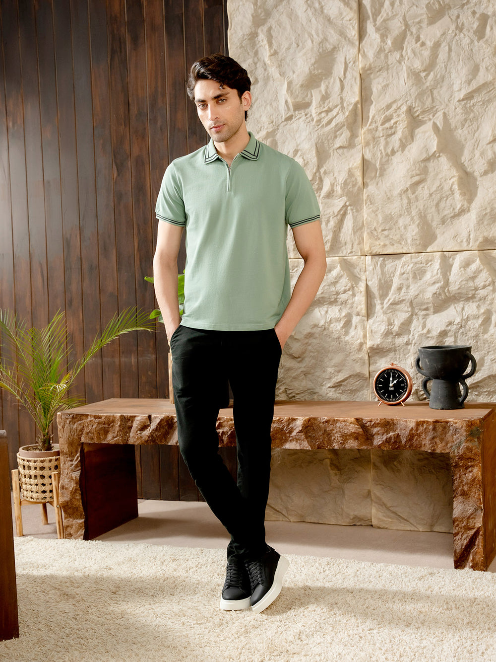 "LOGAN" Half Zipper Pique  Polo Shirt