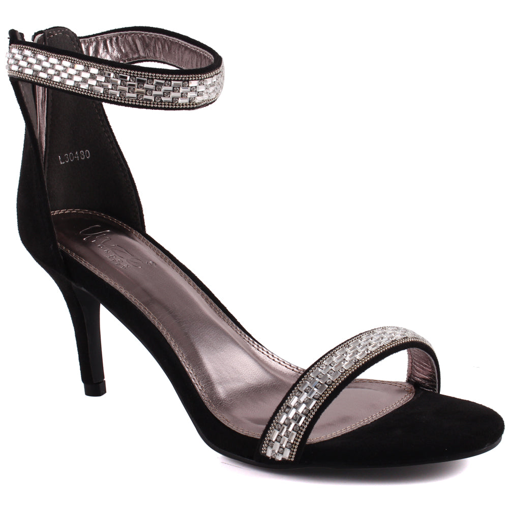 Women “SALOME” Shimmer Ankle Strap Heel Sandals – Unze London